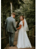 Cap Sleeves Ivory Lace Chiffon Blush Lining Airy Wedding Dress